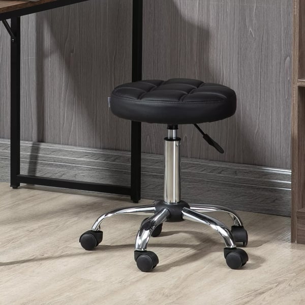Vinsetto Justerbar Rullepind Stol, Drejelig Salonstol til Kontor med Kunstlder, Sort, 35,5 x 51-67 cm