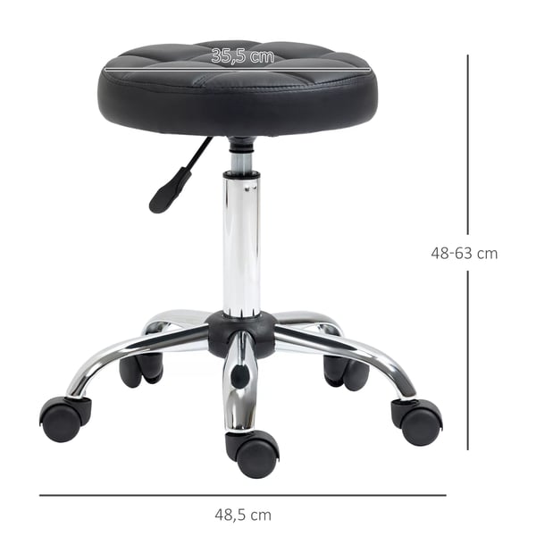 Vinsetto Justerbar Rullepind Stol, Drejelig Salonstol til Kontor med Kunstlder, Sort, 35,5 x 51-67 cm