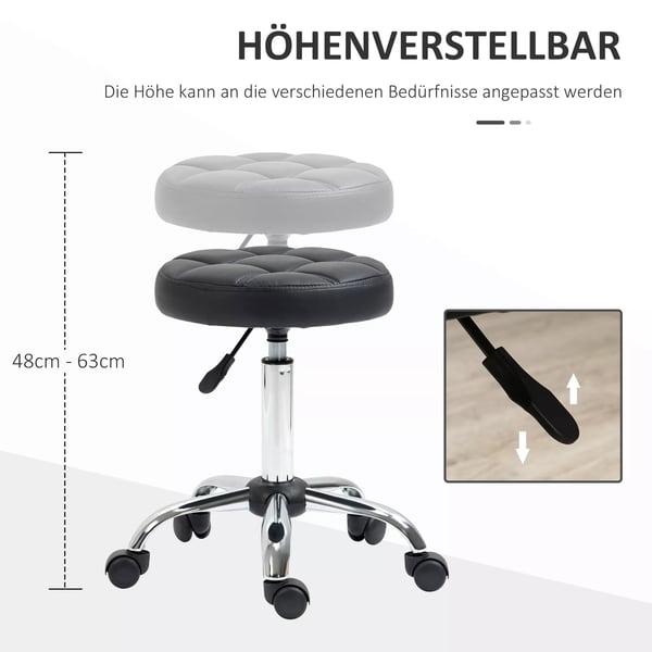 Vinsetto Justerbar Rullepind Stol, Drejelig Salonstol til Kontor med Kunstlder, Sort, 35,5 x 51-67 cm