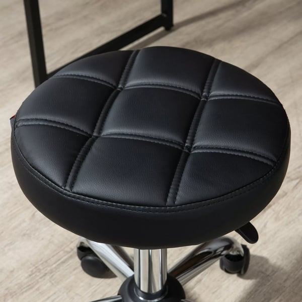 Vinsetto Justerbar Rullepind Stol, Drejelig Salonstol til Kontor med Kunstlder, Sort, 35,5 x 51-67 cm