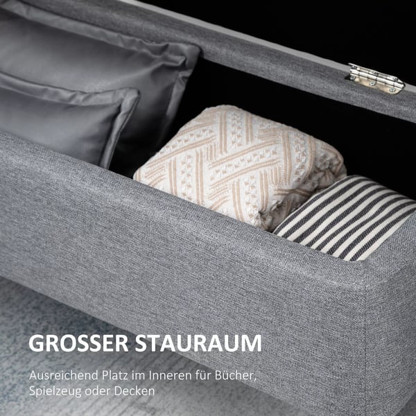 HOMCOM Siddepind, Polstret Opbevaringsbænk med Linnedlook i Grå, Stålben, 101x38,5x44,5 cm