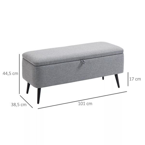HOMCOM Siddepind, Polstret Opbevaringsbænk med Linnedlook i Grå, Stålben, 101x38,5x44,5 cm