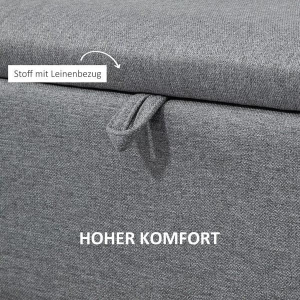 HOMCOM Siddepind, Polstret Opbevaringsbænk med Linnedlook i Grå, Stålben, 101x38,5x44,5 cm
