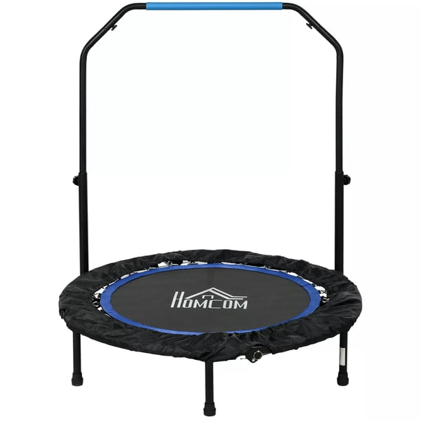 SPORTNOW Foldbar Mini Trampolin 102 cm - LCD Skærm, Justerbart Håndtag (Sort/Blå)