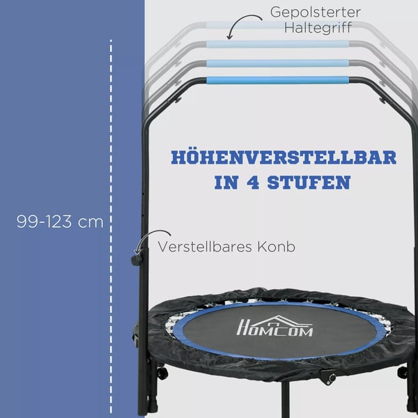 SPORTNOW kuntotrampoliini 102 cm, kokoontaitettava, säädettävä kahva, LCD-näyttö, musta/sininen