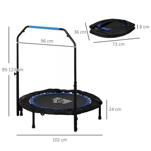SPORTNOW kuntotrampoliini 102 cm, kokoontaitettava, säädettävä kahva, LCD-näyttö, musta/sininen