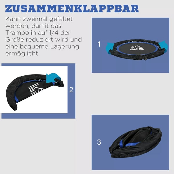 SPORTNOW kuntotrampoliini 102 cm, kokoontaitettava, säädettävä kahva, LCD-näyttö, musta/sininen
