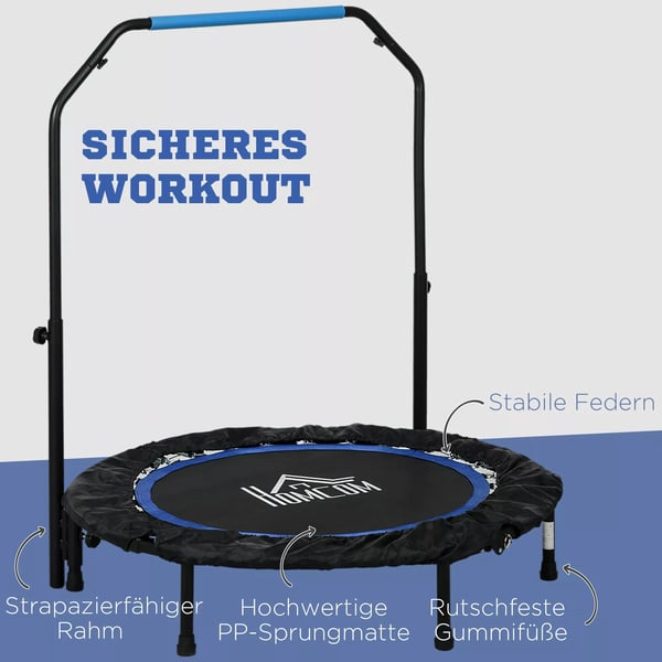 SPORTNOW kuntotrampoliini 102 cm, kokoontaitettava, säädettävä kahva, LCD-näyttö, musta/sininen