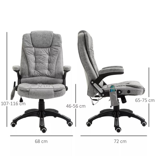 Vinsetto Ergonomisk Kontorstol med Massage og Varme, Grå Mikrofiber - Justerbar, 120kg