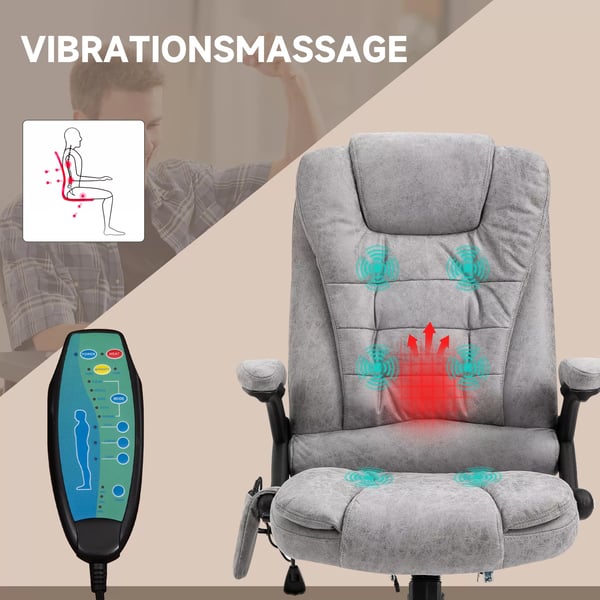 Vinsetto Ergonomisk Kontorstol med Massage og Varme, Grå Mikrofiber - Justerbar, 120kg