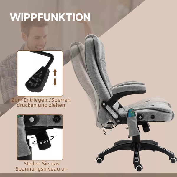 Vinsetto Ergonomisk Kontorstol med Massage og Varme, Grå Mikrofiber - Justerbar, 120kg