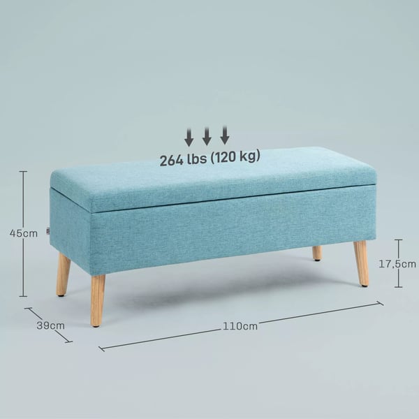 HOMCOM Polstret Opbevaringsbænk i Linnedlook, Blå Polyester, 110x39x45 cm