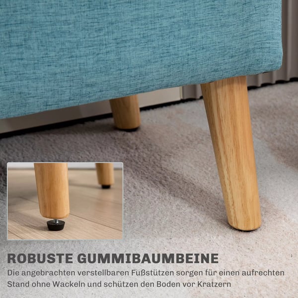 HOMCOM Polstret Opbevaringsbænk i Linnedlook, Blå Polyester, 110x39x45 cm