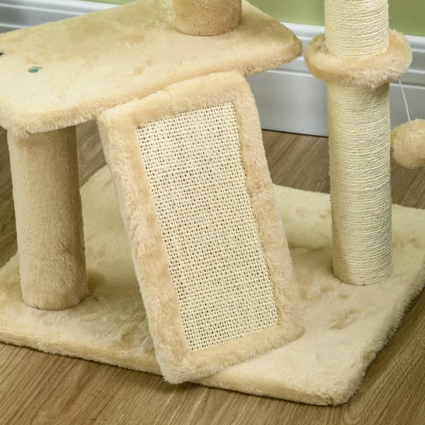 PawHut Katte kradsetræ 116cm - Sisal, med hule og seng - Beige