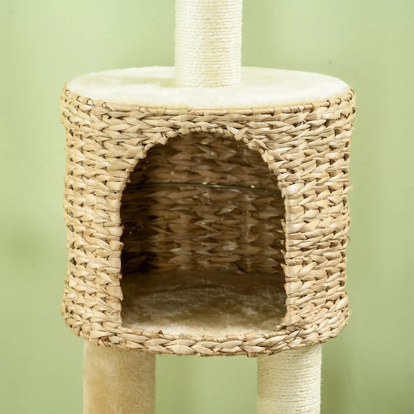 PawHut Katte kradsetræ 116cm - Sisal, med hule og seng - Beige