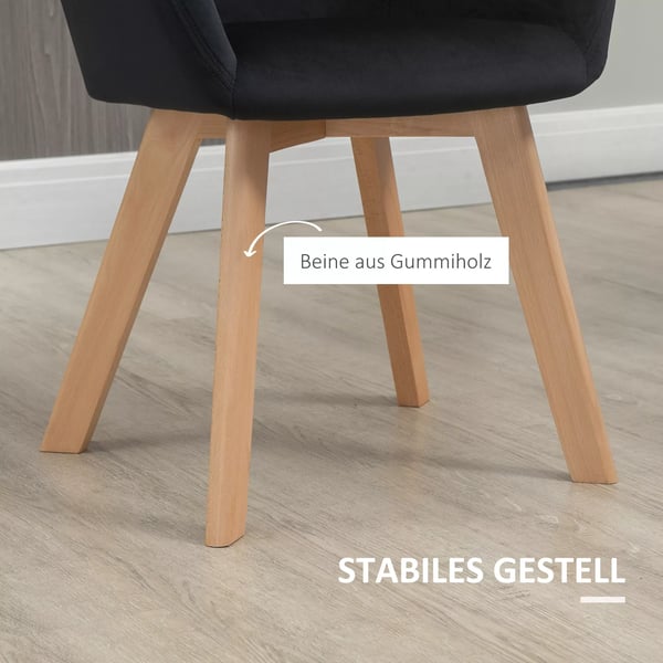 HOMCOM Spisestuestole 2 stk. Sorte polyester stole med armlæn og ryglæn, elegant fløjlslook, til køkken og spisestue.