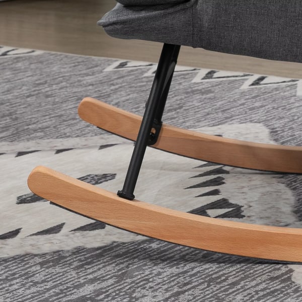 gyngestol med skammel, grå, lænestol m. armlæn, afslapningsstol m. linned-look, op til 130 kg