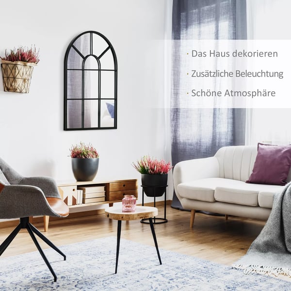 Väggspegel Fönsterspegel 70x50 cm Svart Metall/Glas Dekorativ Takmonterad Spegel med Ram för Vardagsrum, Sovrum