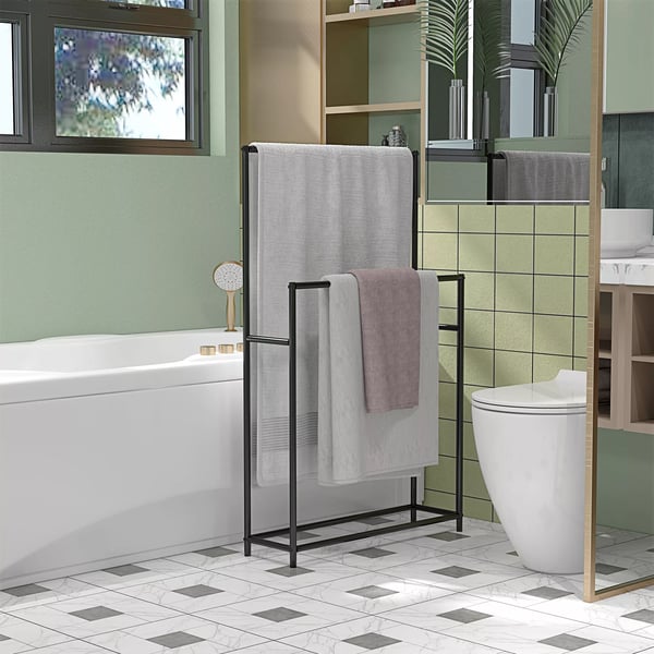 HOMCOM Vapaasti seisova pyyheteline metalli 2-tasoinen 66x20x110cm musta