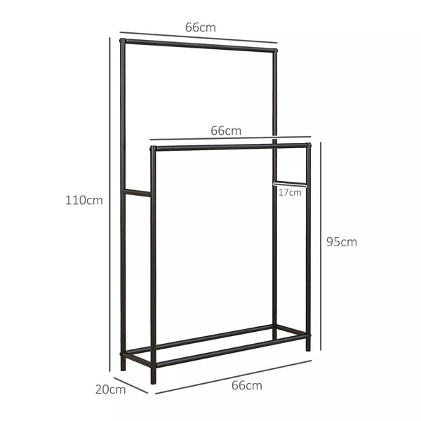 HOMCOM Vapaasti seisova pyyheteline metalli 2-tasoinen 66x20x110cm musta