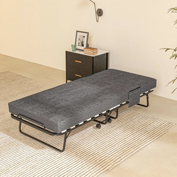 HOMCOM Foldeseng med Madras og Hjul, Mørkegrå, 190x80x42 cm, Polyester & Stål