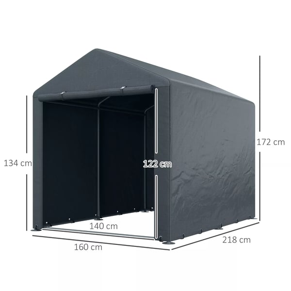 Outsunny Garage Telt, Mørkegrå - Galvaniseret Stål, UV-beskyttelse, Vandafvisende Foliegarage til Haveudstyr/Motorcykel, 1,6 x 2,18 x 1,72 m