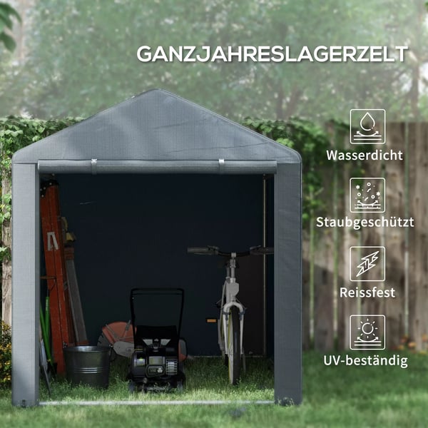 Outsunny Garage Telt, Mørkegrå - Galvaniseret Stål, UV-beskyttelse, Vandafvisende Foliegarage til Haveudstyr/Motorcykel, 1,6 x 2,18 x 1,72 m