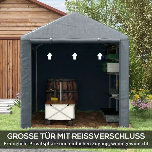 Outsunny Garage Telt, Mørkegrå - Galvaniseret Stål, UV-beskyttelse, Vandafvisende Foliegarage til Haveudstyr/Motorcykel, 1,6 x 2,18 x 1,72 m