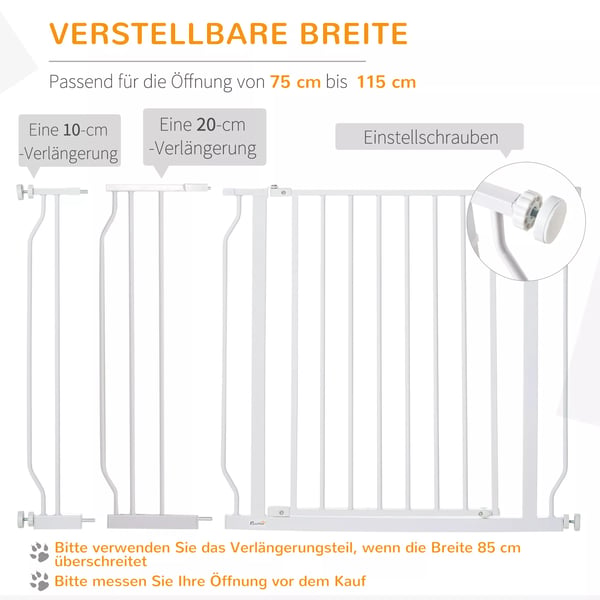 PawHut Hunde Dørsikringsgitter Hvid Stål/ABS 75-115 cm