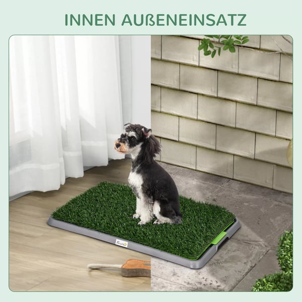 PawHut hundetoilet med 2 græsmåtter, bakke til pottetræning, hvalpetoilet til hvalpe indendørs udendørs grøn 67 x 41 cm | Aosom