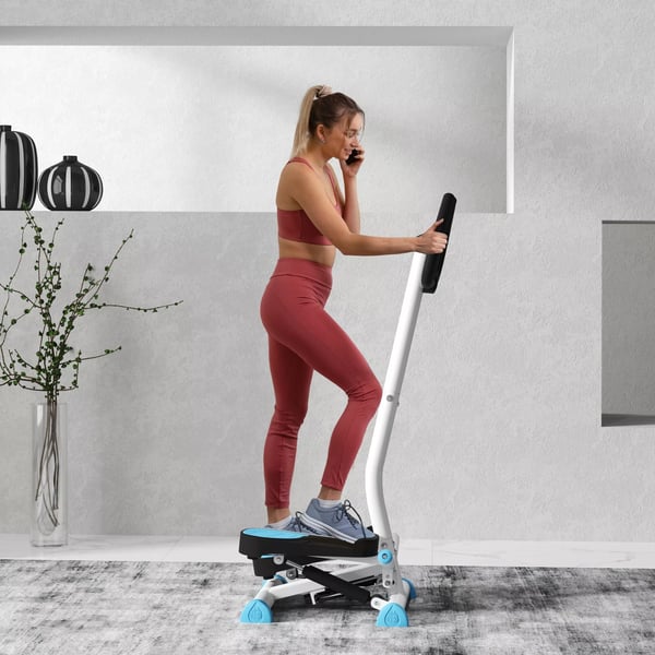 HOMCOM Swing Stepper kuntoilulaitteet, LCD-näyttö, kahva, teräs/ABS, sininen/musta, 55x44x108 cm