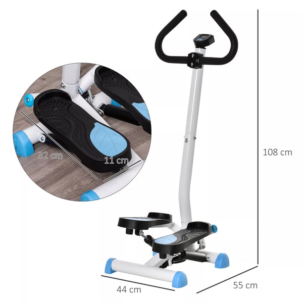 HOMCOM Swing Stepper kuntoilulaitteet, LCD-näyttö, kahva, teräs/ABS, sininen/musta, 55x44x108 cm