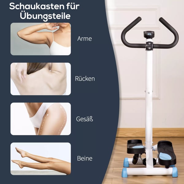 HOMCOM Swing Stepper kuntoilulaitteet, LCD-näyttö, kahva, teräs/ABS, sininen/musta, 55x44x108 cm
