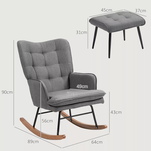 Gyngestol med Fodskammel Mørkegrå Polyester/Skum - Op til 130 kg