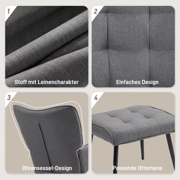 Gyngestol med Fodskammel Mørkegrå Polyester/Skum - Op til 130 kg