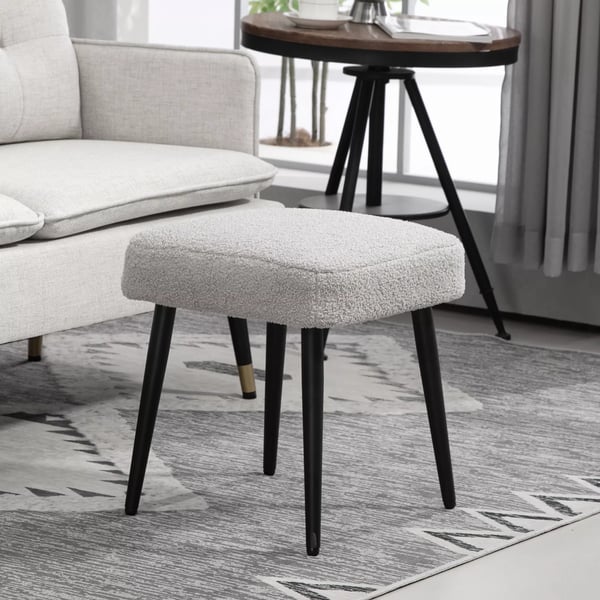 HOMCOM Pouf Firkantet Skammel Lysegrå med Kashmir-look, Stålben, Polyester - 42x42x47 cm