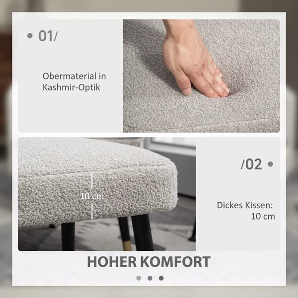 HOMCOM Pouf Firkantet Skammel Lysegrå med Kashmir-look, Stålben, Polyester - 42x42x47 cm
