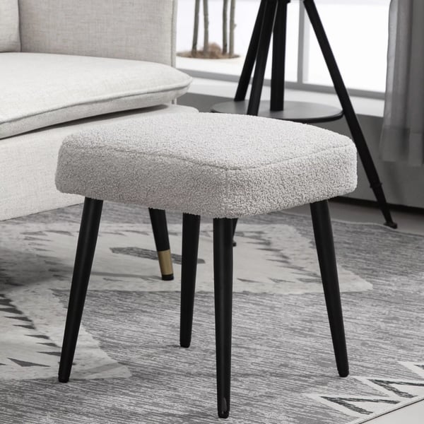 HOMCOM Pouf Firkantet Skammel Lysegrå med Kashmir-look, Stålben, Polyester - 42x42x47 cm