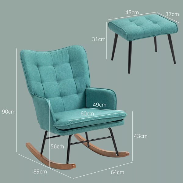 HOMCOM Gyngestol med Skammel, Mørkegrøn Polyester/Skum, op til 130 kg