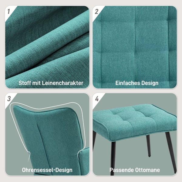 HOMCOM Gyngestol med Skammel, Mørkegrøn Polyester/Skum, op til 130 kg