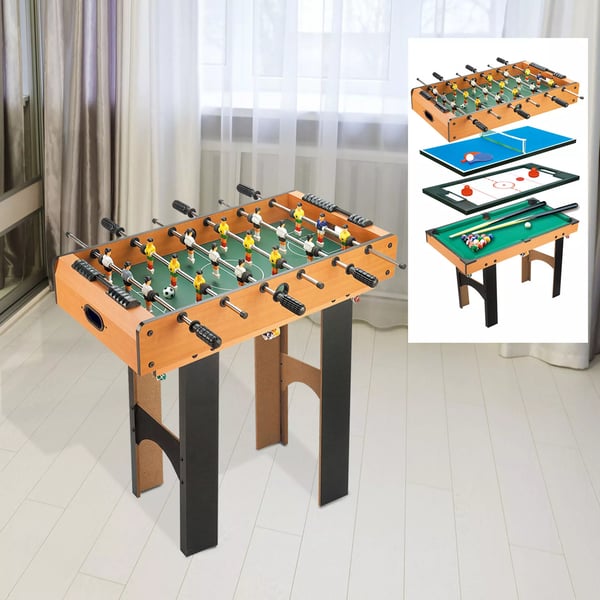 HOMCOM 4-i-1 multispillebord, multigame-bord med bordfodbold, bordhockey, bordtennis, billard multifunktionsspillebord, 87x43x73cm| Aosom