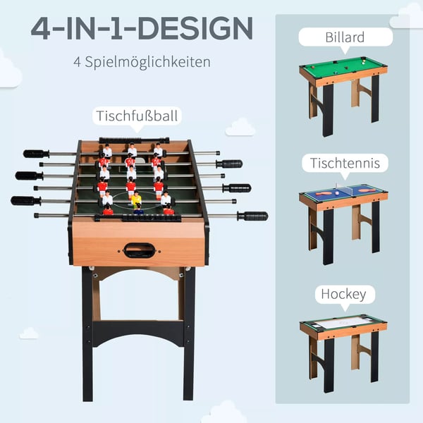 HOMCOM 4-i-1 multispillebord, multigame-bord med bordfodbold, bordhockey, bordtennis, billard multifunktionsspillebord, 87x43x73cm| Aosom