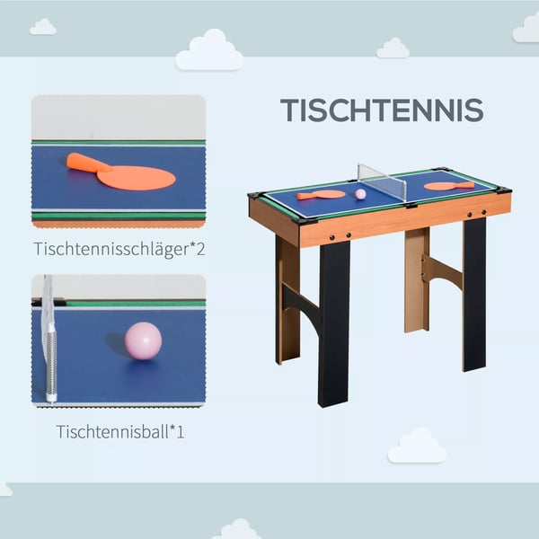 HOMCOM 4-i-1 multispillebord, multigame-bord med bordfodbold, bordhockey, bordtennis, billard multifunktionsspillebord, 87x43x73cm| Aosom