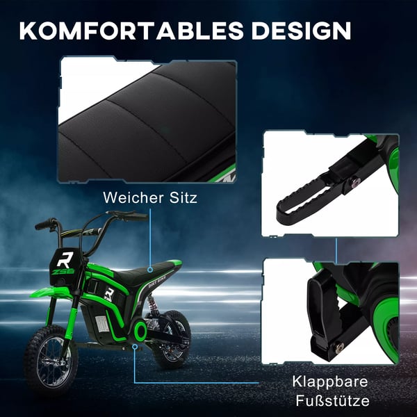HOMCOM Elektrisk Børnemotorcykel 12V i Grøn - Metalramme, 8-16 km/t, 8-12 år