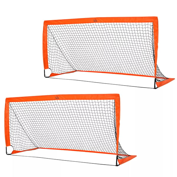 HOMCOM Fodboldmål Sæt, 2 stk. Mini-mål, Foldbart, Metal/Oxfordstof, Orange, 183x90x90 cm