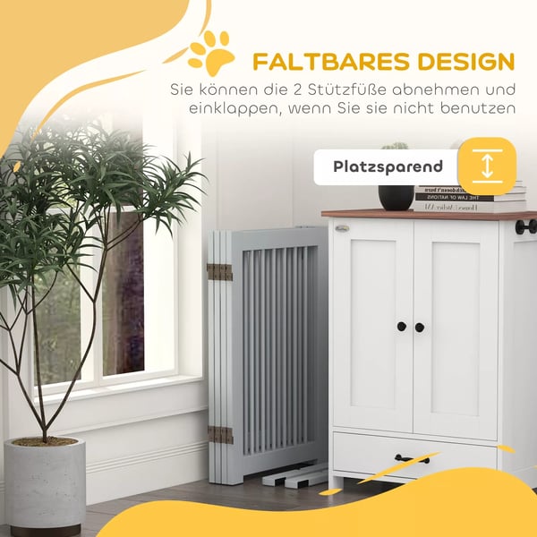PawHut Foldbart Hundegitter i Fyrretræ, 204x75 cm - Lysegrå