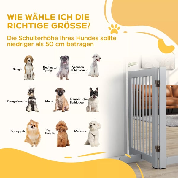 PawHut Foldbart Hundegitter i Fyrretræ, 204x75 cm - Lysegrå