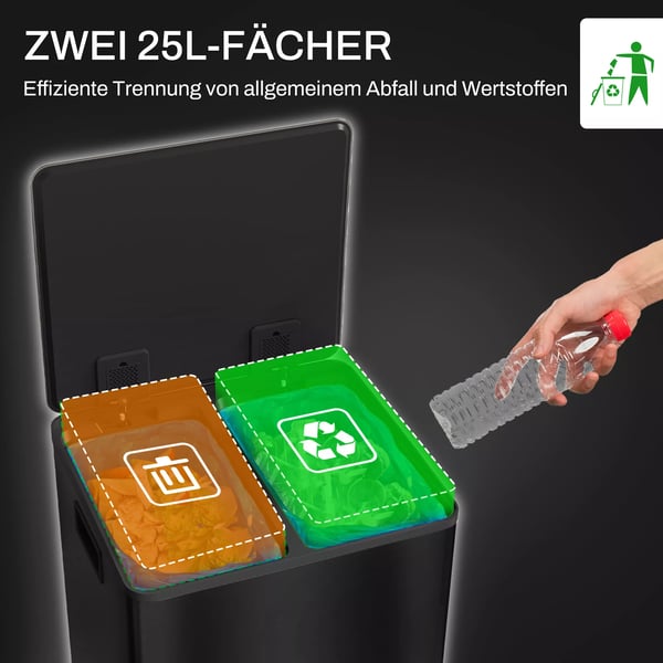 HOMCOM Skraldespand 2 x 25L Sort - Affaldsspand med Låg, Fodpedal, Rustfrit Stål/Plastik