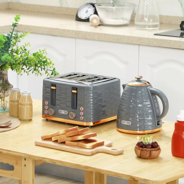 HOMCOM Morgenmads-sæt: Elkedel (1,7L) og Brødrister (4 skiver) i elegant grå - perfekt til ethvert køkken