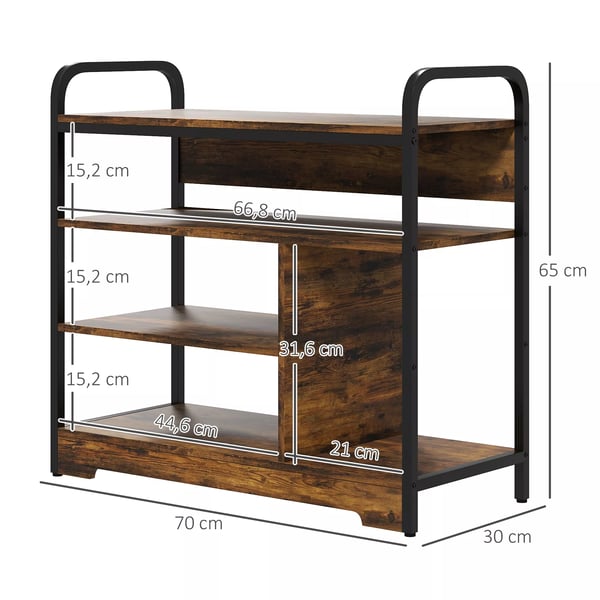 HOMCOM-kenkäteline, 4-tasoinen kenkähylly kahvalla, tilaa enintään 11 kenkäparille, eteiseen ja käytävään, 70 x 30 x 65 cm, rustiikinruskea